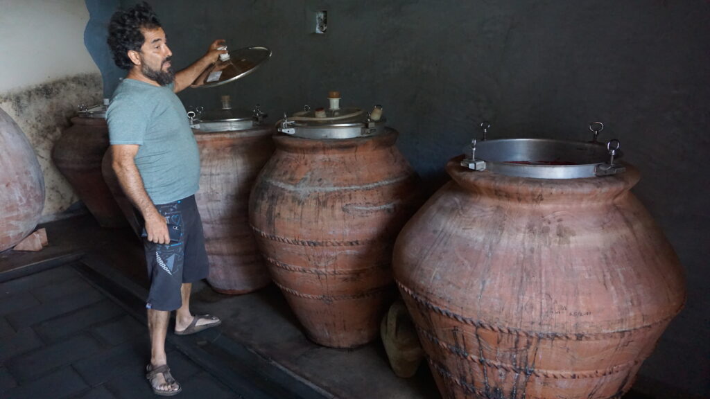 Diego Managò with his anfore at Cantina del Malandrino on Mt. Etna