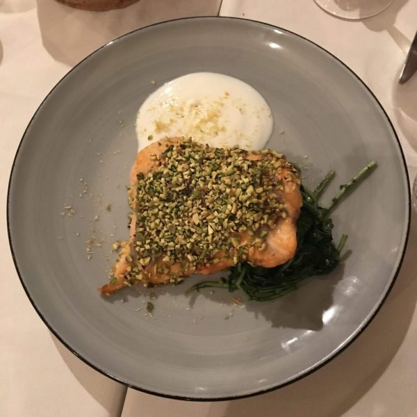 Salmon with pistacchio crust at Antica Osteria Le Mura