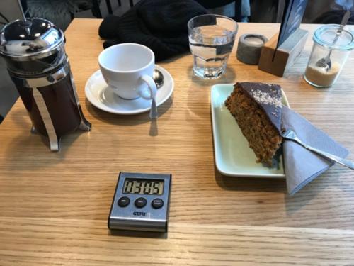 Excellent French Press Coffee And Chocolate Hazelnut Carrot Cake At Feine Heimat Cafe