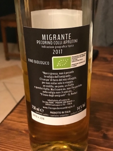 Fiore Podere San Biagio's 2017 Migrante Pecorino Collii Aprutini 