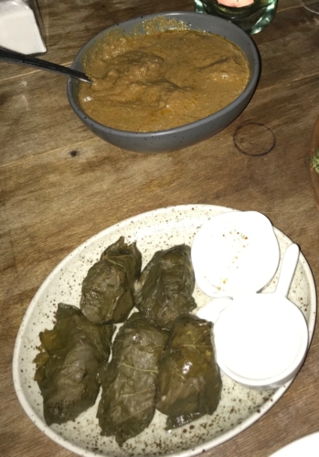 Chashushuli - Beef stew with tomato and spices and Tolma (or Dolma)- Beef and spices in grape leaves